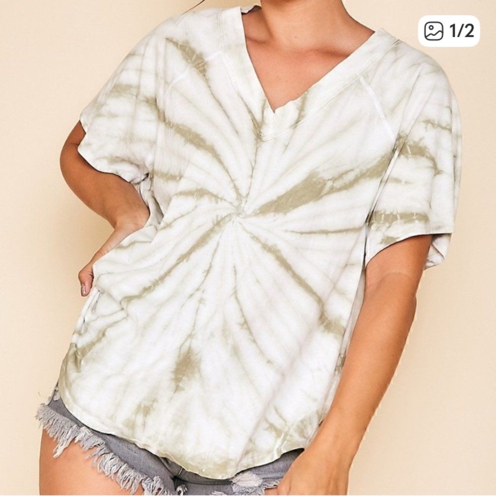 Peach Love California NWOT 100% Cotton Olive‎ Tie-Dye Tee Large Boho Oversized